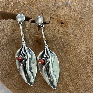 Vintage Sterling 925 Earrings with coral bead